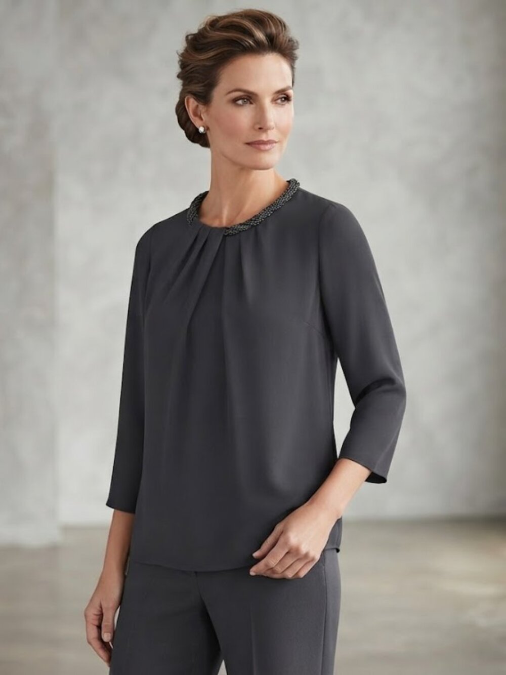 Lafayette 148 Black Beaded Silk 3/4 Sleeve Blouse Size 8, Never Worn